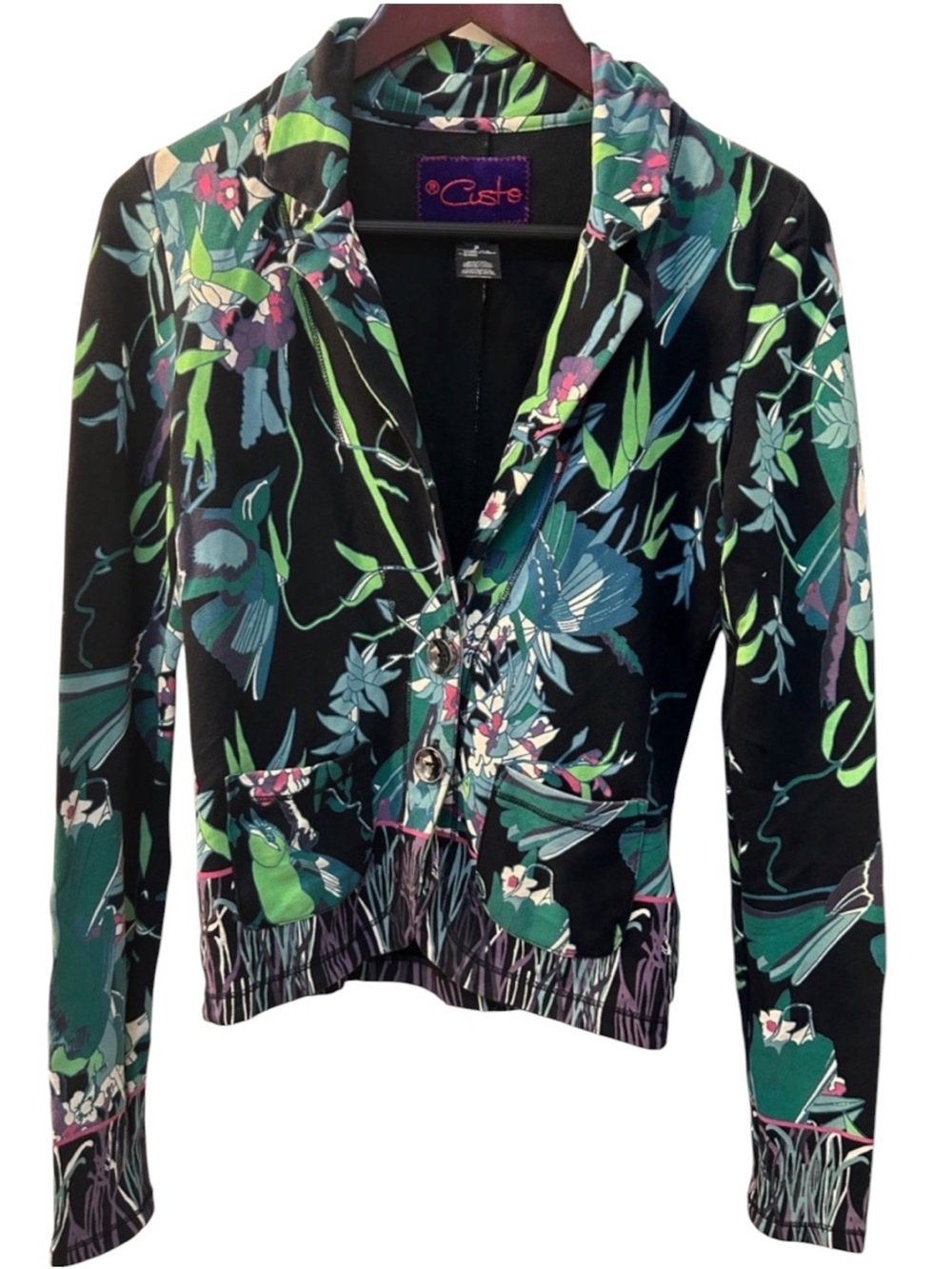 Custo Barcelona Floral Knit Jacket Fitted 2 Button Sz Small 2 Tropical Y2K